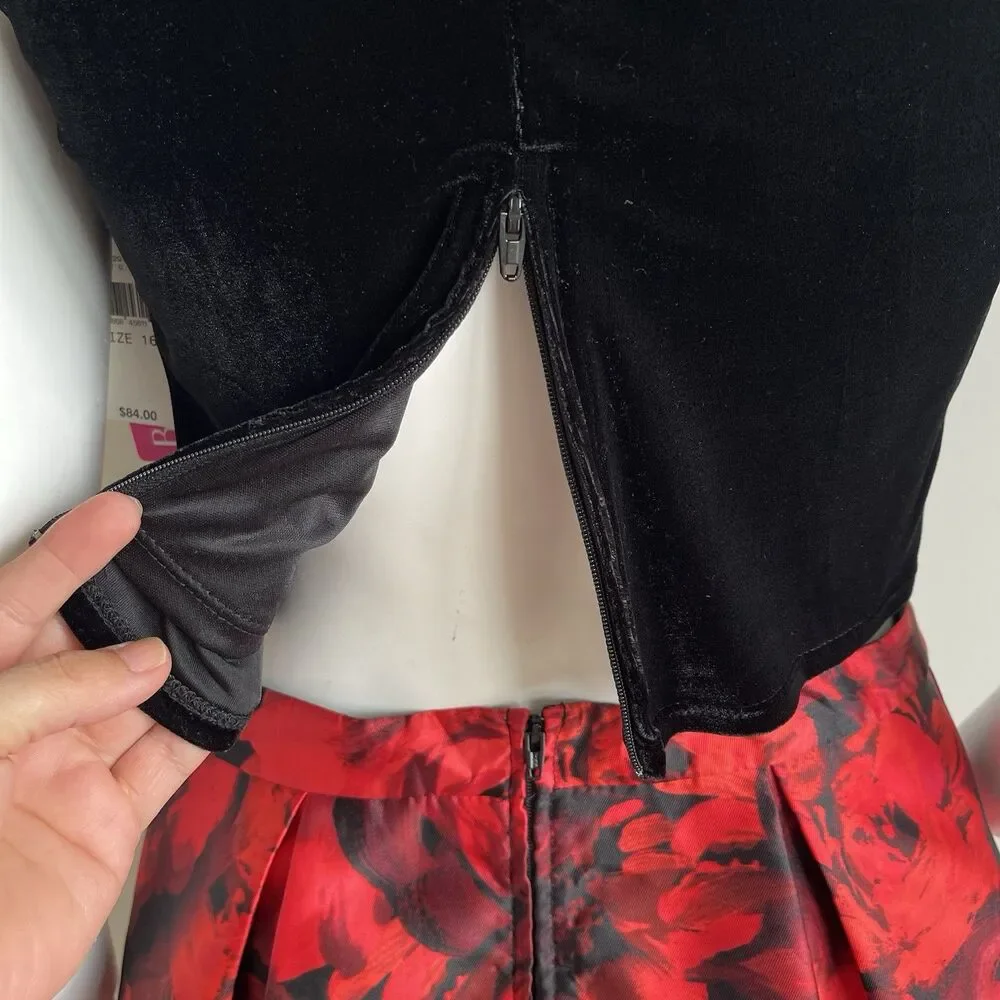 BCX Big Girls Size 16 2pc Scalloped Velvet Top & Floral Bubble Skirt Set Holiday